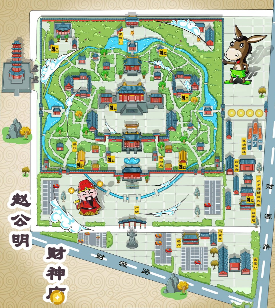 陕州寺庙类手绘地图